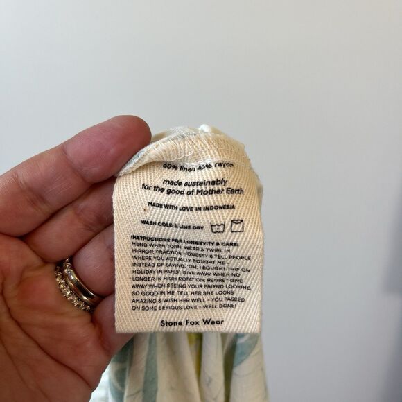 Stone Fox Wear Two Piece Linen Blend Set Smocked Bandeau Top & Pants Boho Small - Picture 9 of 9